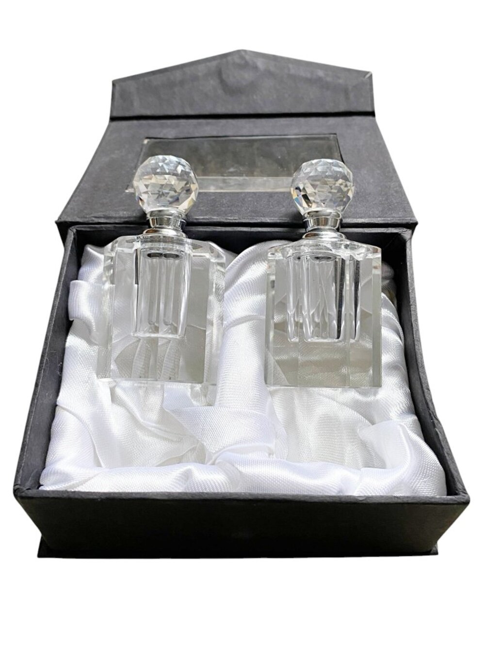 2 Oleg Cassini Crystal Perfume Bottles Screw in Stoppers with Daubers (Empty)